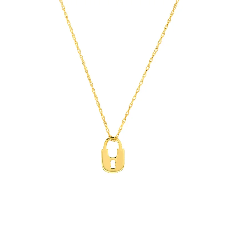 14K Yellow Gold Adjustable Mini Lock Pendant Necklace by Midas Chain