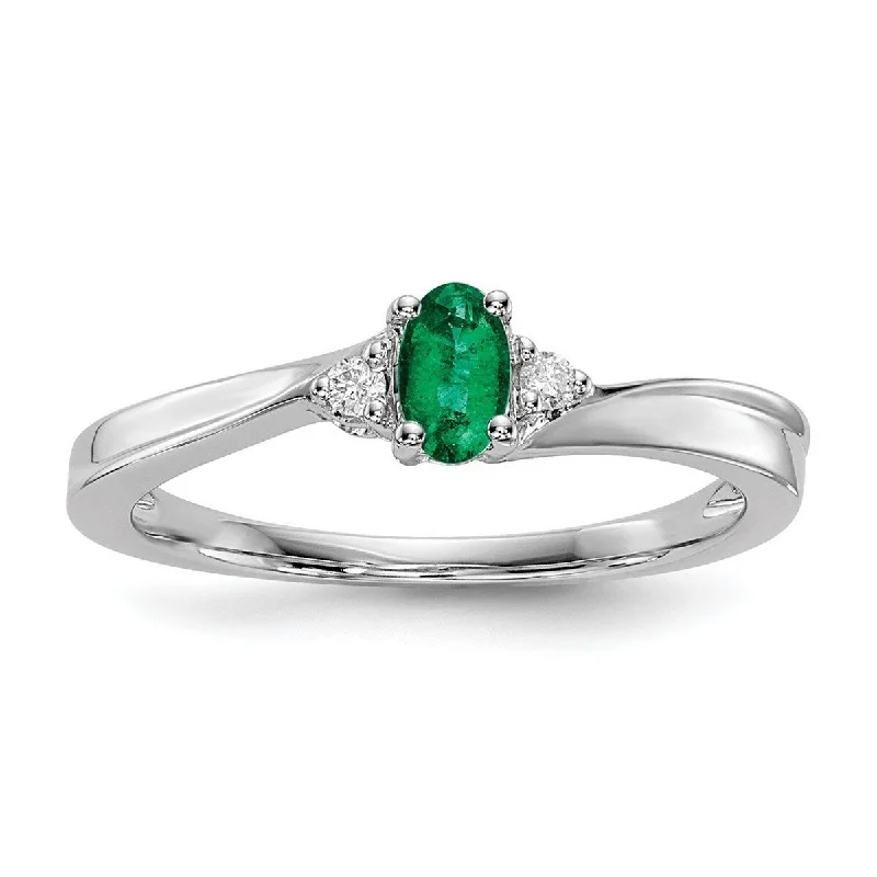 Curata 925 Sterling Silver Rhodium Plated Created Emerald Ring