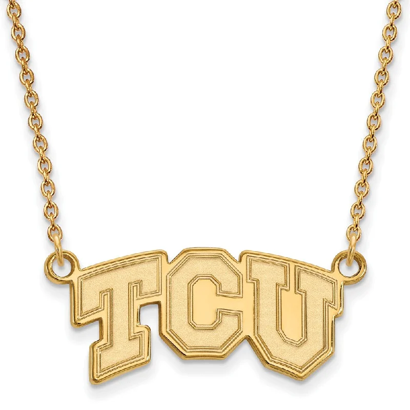 10k Yellow Gold Texas Christian U Small 'TCU' Pendant Necklace