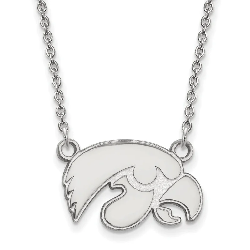 14k White Gold U of Iowa Small Hawkeye Pendant Necklace