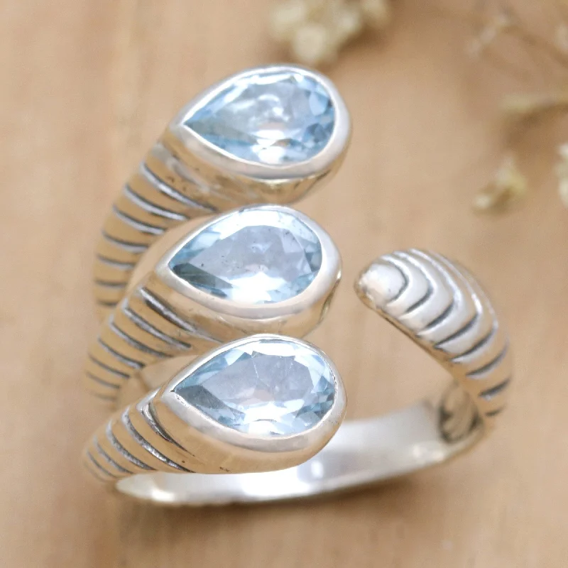 Novica Handmade Three Times Azure Blue Topaz Wrap Ring