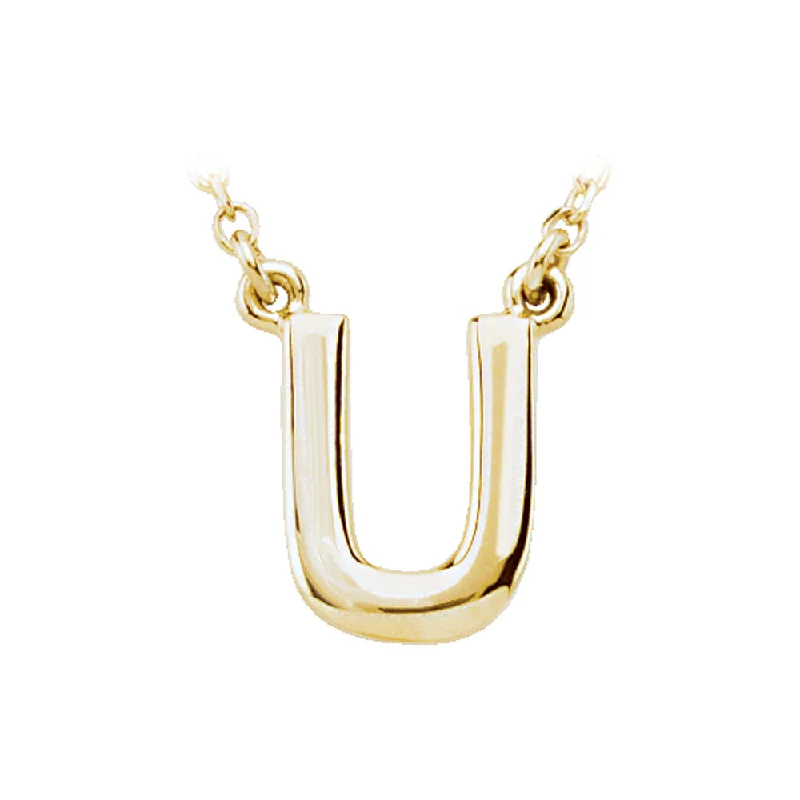 14K Yellow Gold, Kendall Collection, Block Initial U Necklace, 16 Inch