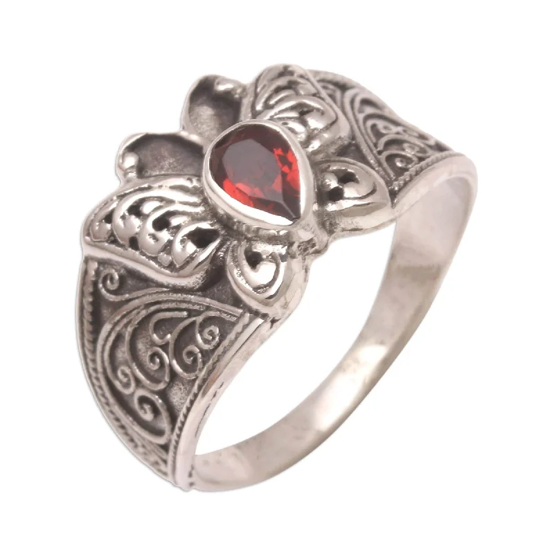 Novica Handmade Blazing Butterfly Garnet Cocktail Ring