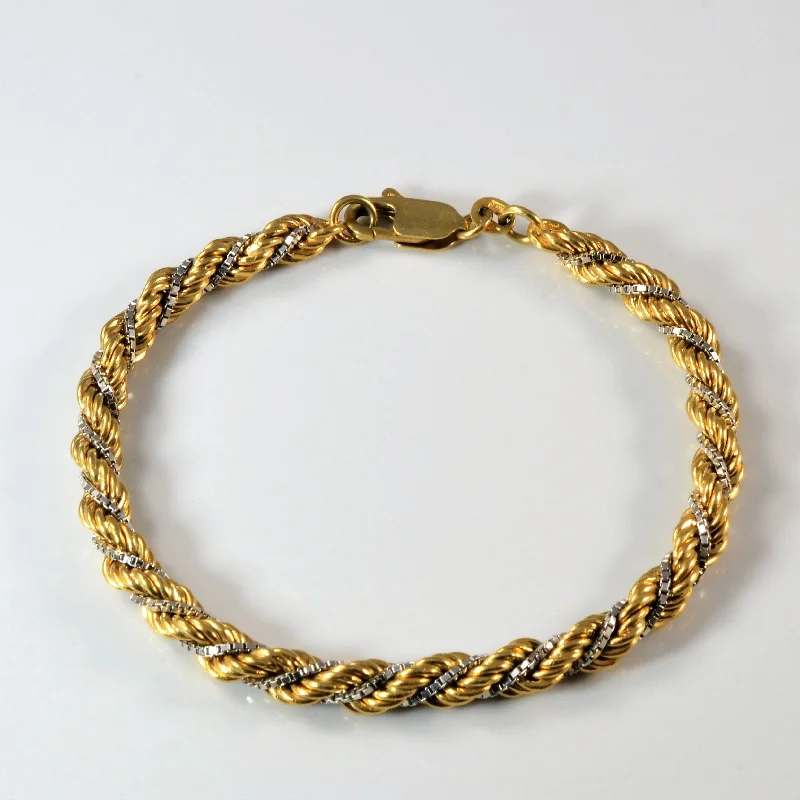 18k Two Tone Rope Chain Bracelet | 8" |