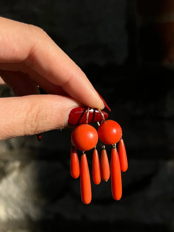 Sensual Coral Drop Earrings Circa 1860