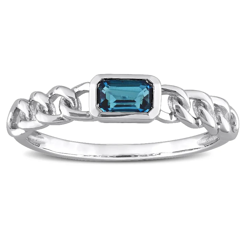 Miadora 10k White Gold London Blue Topaz Stackable Link Ring