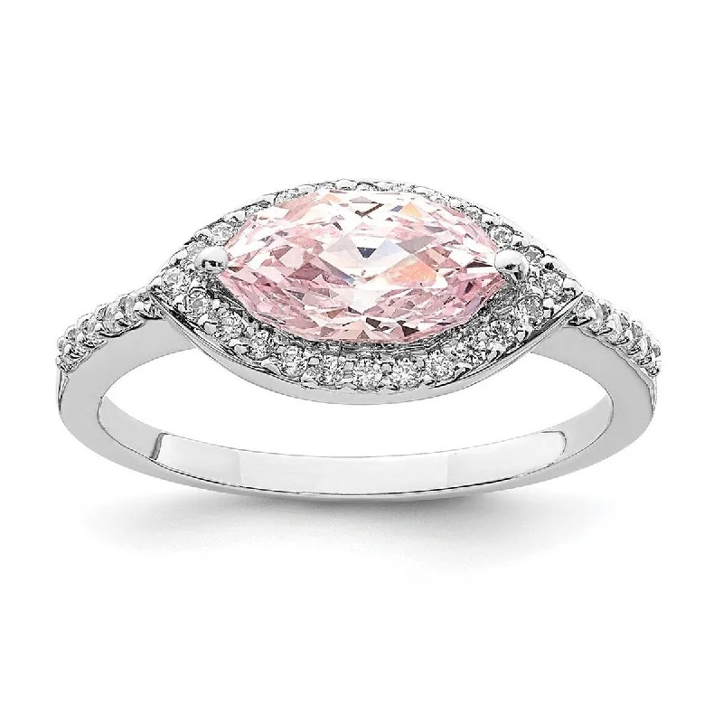 Curata 925 Sterling Silver Rhodium Plated 10x5 Pink Marquise CZ Cubic Zirconia Ring