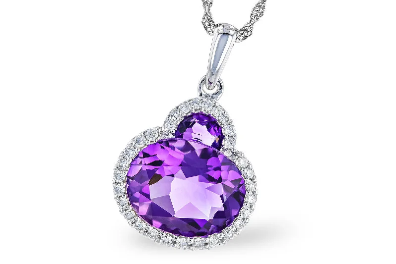 14K White Gold 2.42ctw Oval Amethyst & Diamond Halo Necklace by Allison Kaufman