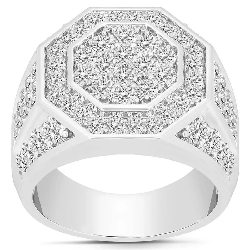 3Ct Men's Diamond Hexagon Cluster Ring White Gold