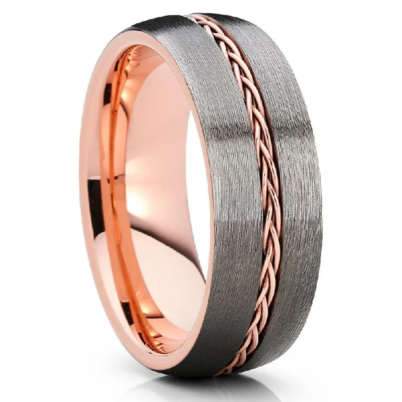 Gunmetal Rose Gold Tungsten Carbide Wedding Ring 8Mm Comfort Fit