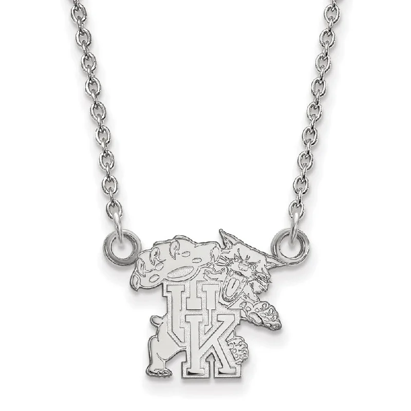 10k White Gold U of Kentucky Small Wildcat UK Pendant Necklace