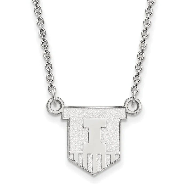 14k White Gold U of Illinois Small Shield Pendant Necklace