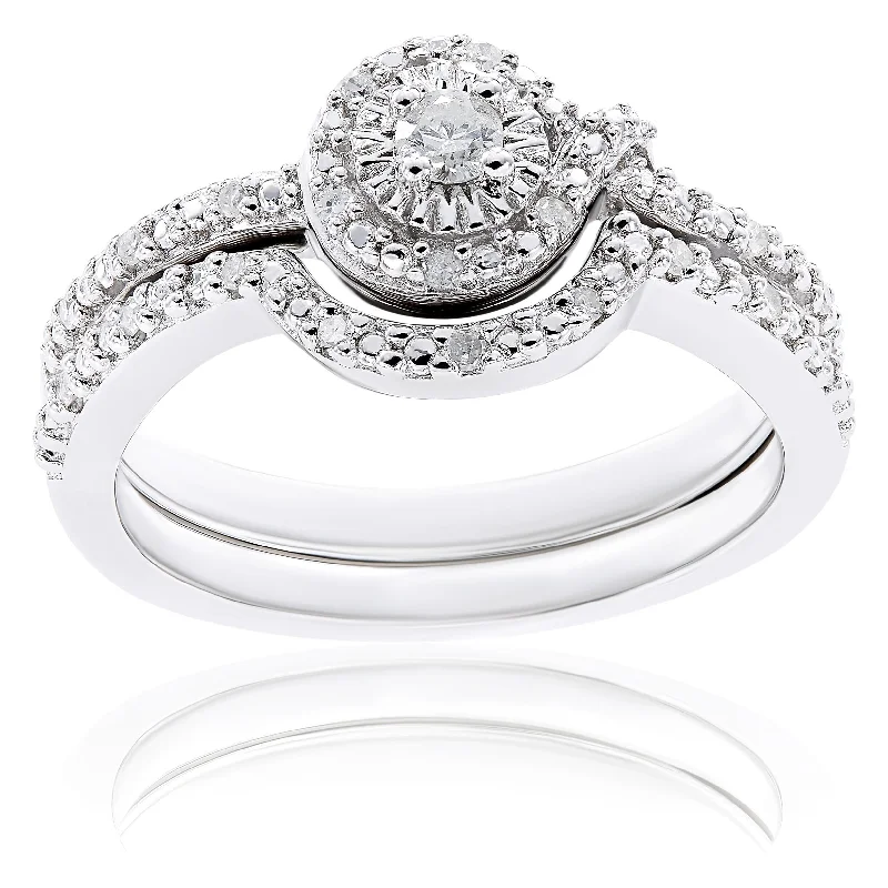 Miadora Sterling Silver 1/7ct TDW Diamond Bridal Ring Set