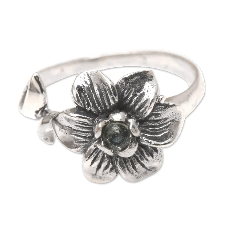 Novica Handmade Melancholy Flower Blue Topaz Cocktail Ring