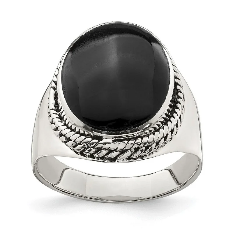 Curata 925 Sterling Silver Polished Black Simulated Onyx Ring