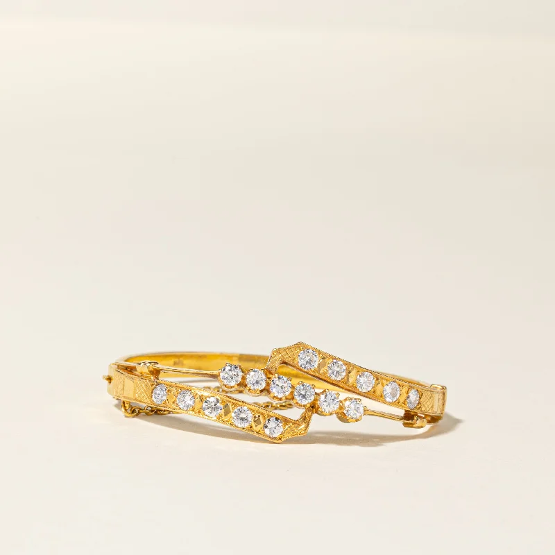 15K Yellow Gold Diamond Oval Shaped Bangle Bracelet | 2.67ctw | 7"