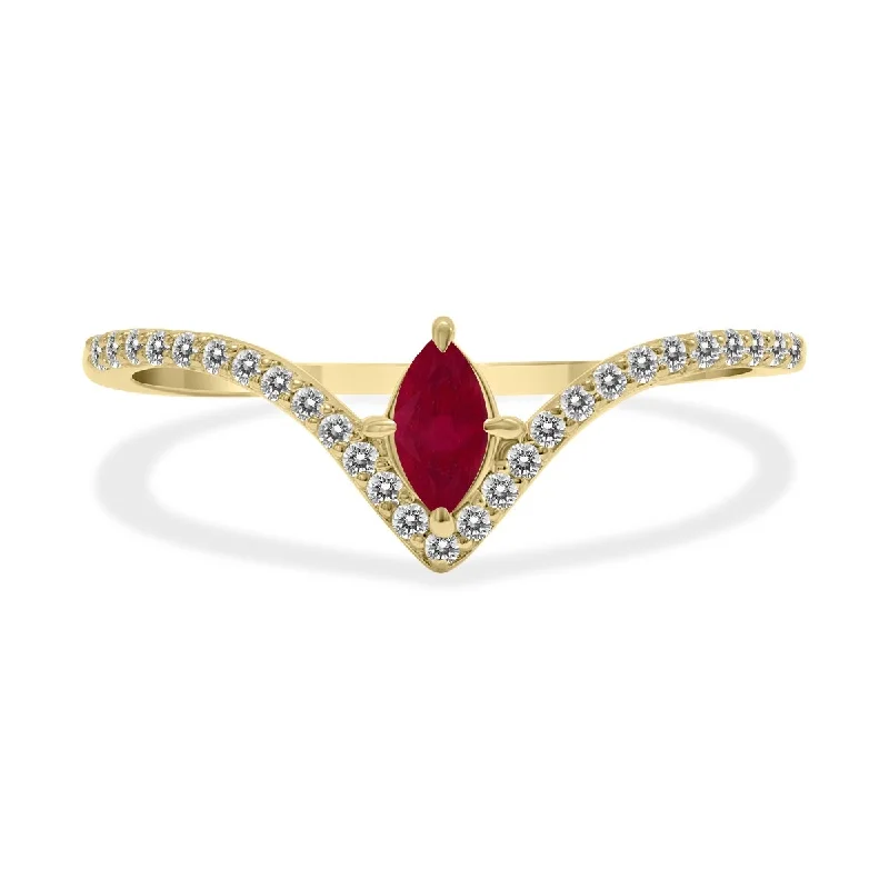 Marquee Jewels 1/4 Carat TW Ruby and Diamond V Shape Ring in 10K Yellow Gold