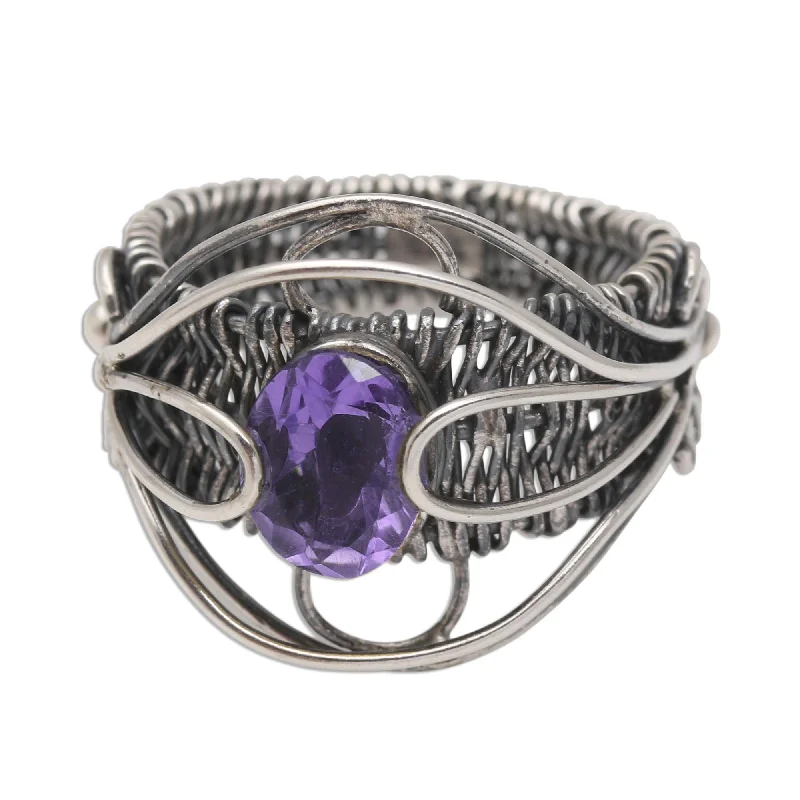 Novica Handmade Novel Charm In Purple Amethyst Cocktail Ring