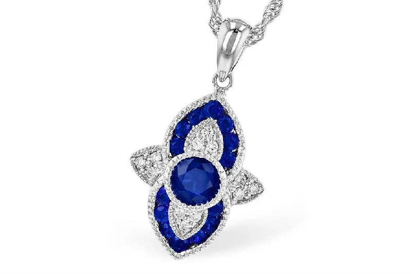 14K White Gold 0.70ctw Blue Sapphire & Diamond Drop Necklace by Allison Kaufman