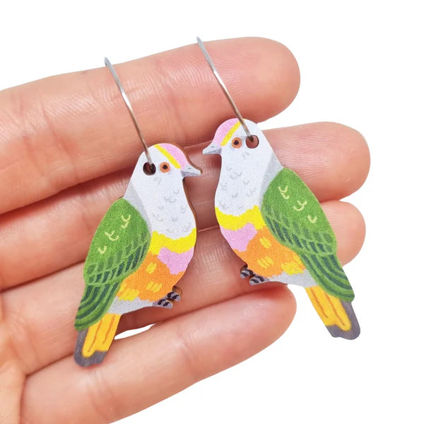 Pixie Nut & Co Dangle - Rose Crowned Fruit Dove Hoops