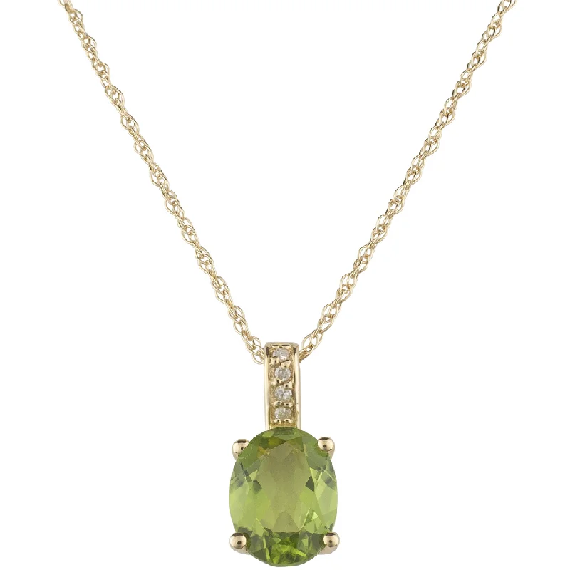 14K Yellow Gold 1.26ctw Oval Peridot & Diamond Drop Necklace