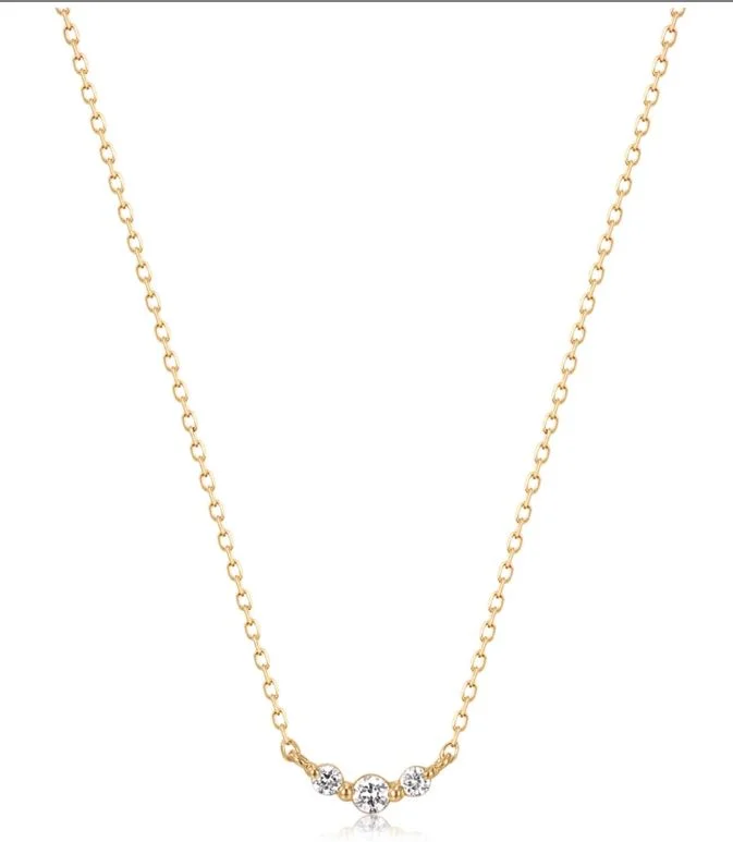 14K Yellow Gold 0.057ctw Triple Diamond Curved Bar Necklace by Aurelie Gi