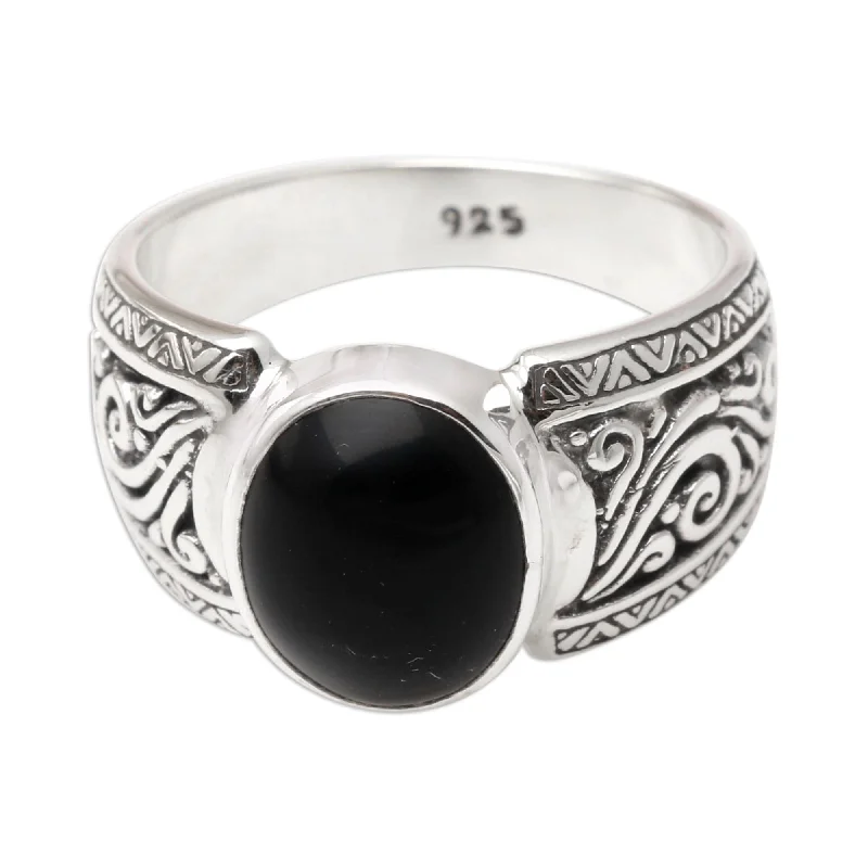 Novica Handmade Chastity In Black Onyx Cocktail Ring