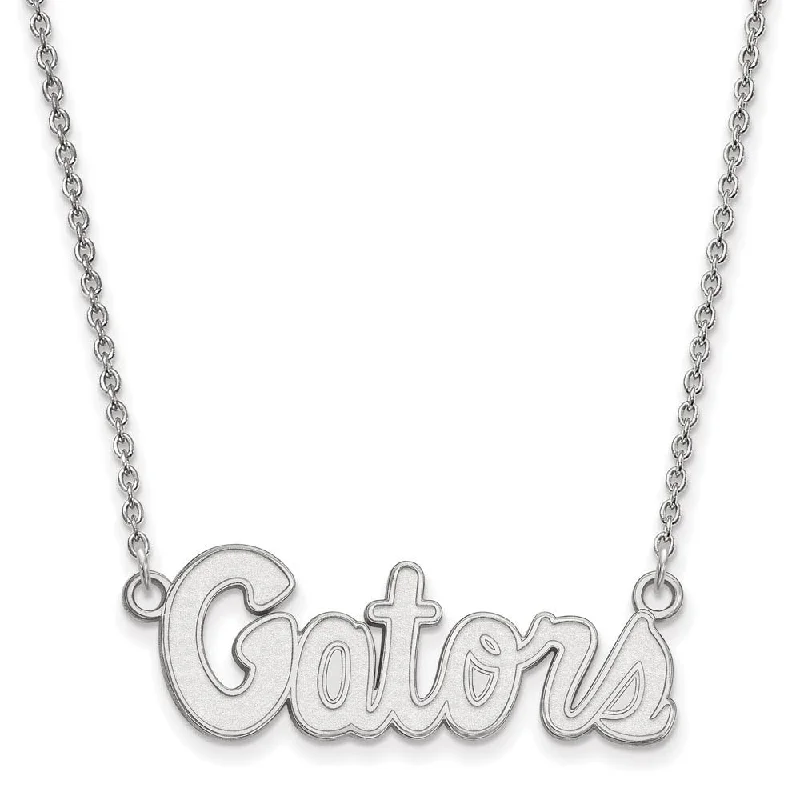 14k White Gold U of Florida Small Gators Pendant Necklace