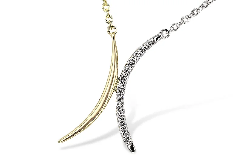 14K Two Tone Gold 0.14ctw Diamond Double Crescent Necklace by Allison Kaufman