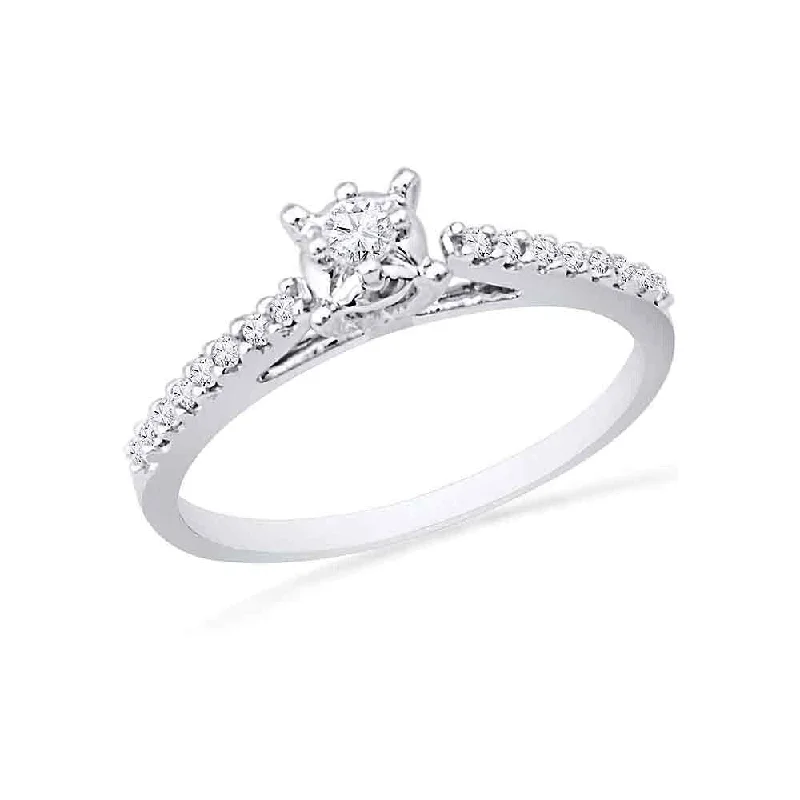 10k White Gold Womens Round Diamond Solitaire Promise Ring (1/5 Cttw, G-H Color, I1-I2 Clarity)