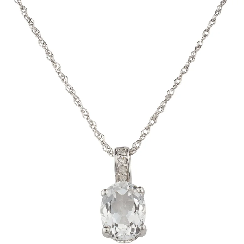 14K White Gold 1.44ctw Oval White Topaz & Diamond Drop Necklace