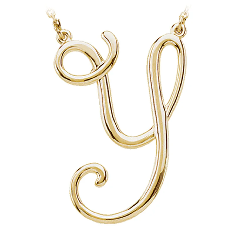 14k Yellow Gold, Olivia Collection, Medium Script Initial Y Necklace