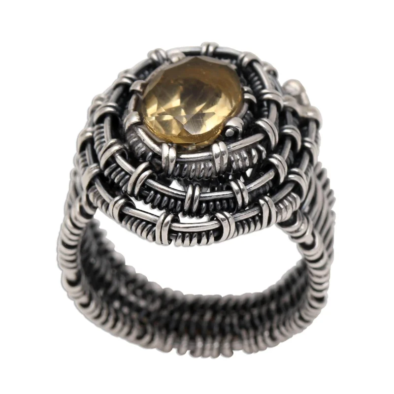 Novica Handmade Guarded Wire In Yellow Citrine Cocktail Ring