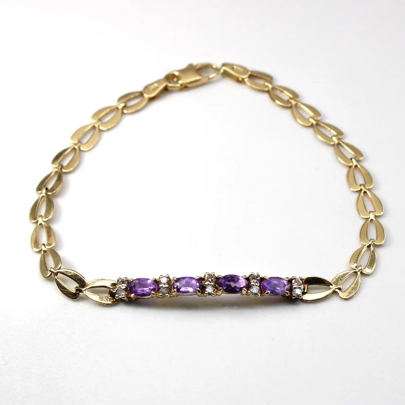 Amethyst & Diamond Chain Bracelet | 0.60ctw | 0.20ctw | 7"|