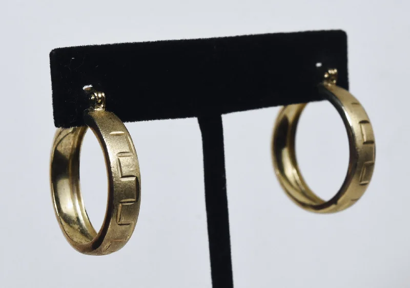 Gold Tone Sterling Silver Greek Key Hoop Earrings