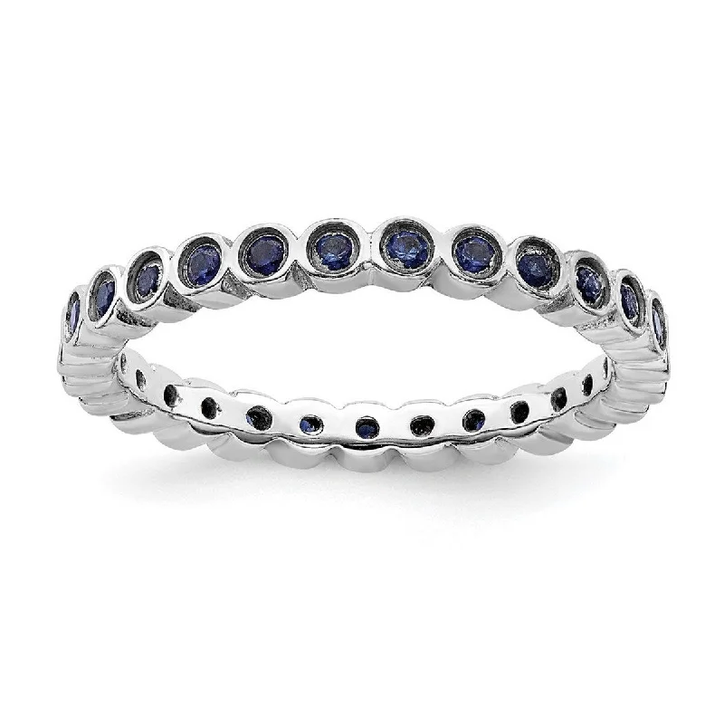 Curata 925 Sterling Silver Bezel Polished Patterned Stackable Expressions Created Sapphire Ring