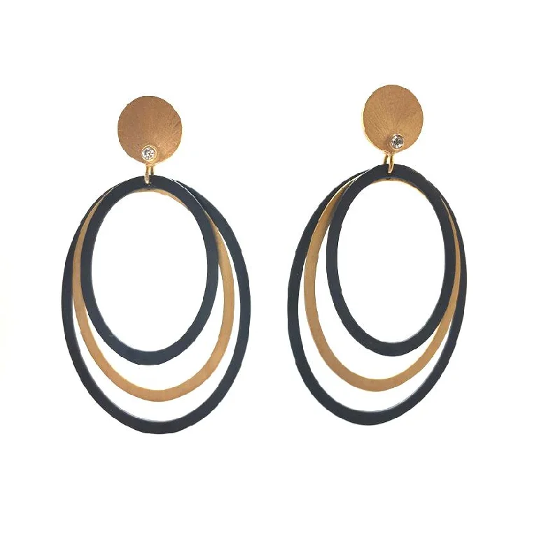 Black and Gold Gathered Oval Earrings