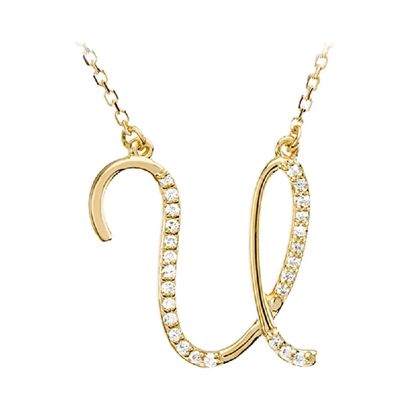 1/8 Ctw Diamond 14k Yellow Gold Medium Script Initial U Necklace, 17in