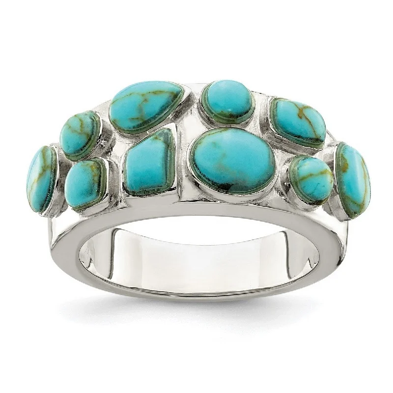 Curata 925 Sterling Silver Lab Simulated Turquoise Inlay Ring