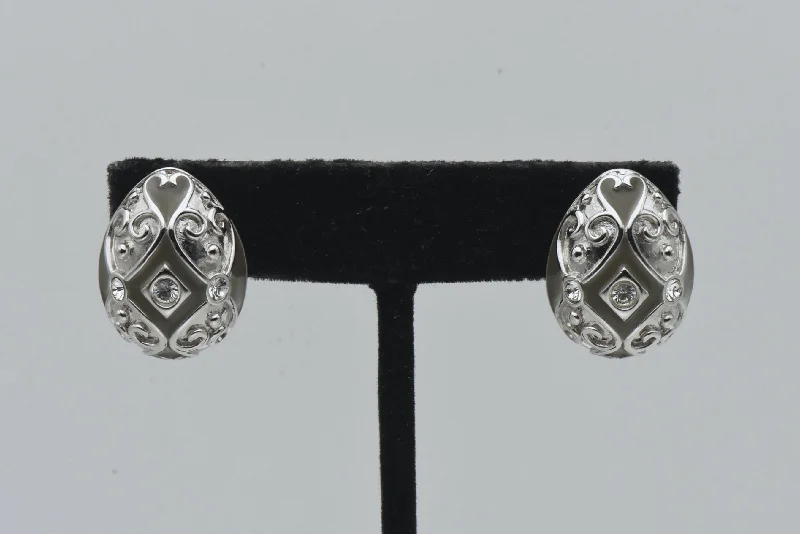 Joan Rivers - Vintage Silver Tone, Rhinestone and Enamel Earrings