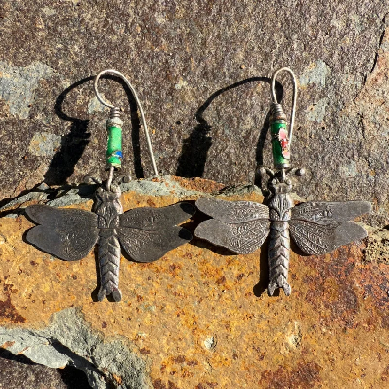 Silver Dragonfly Pierced Earrings