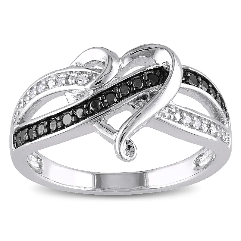 Miadora Sterling Silver 1/8ct TDW Black/ White Diamond Heart Ring