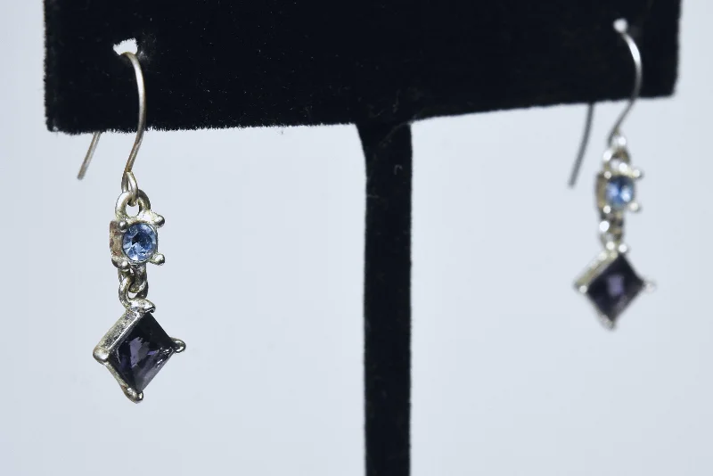 Imitatation Amethyst and Imitation Blue Topaz Dangle Earrings