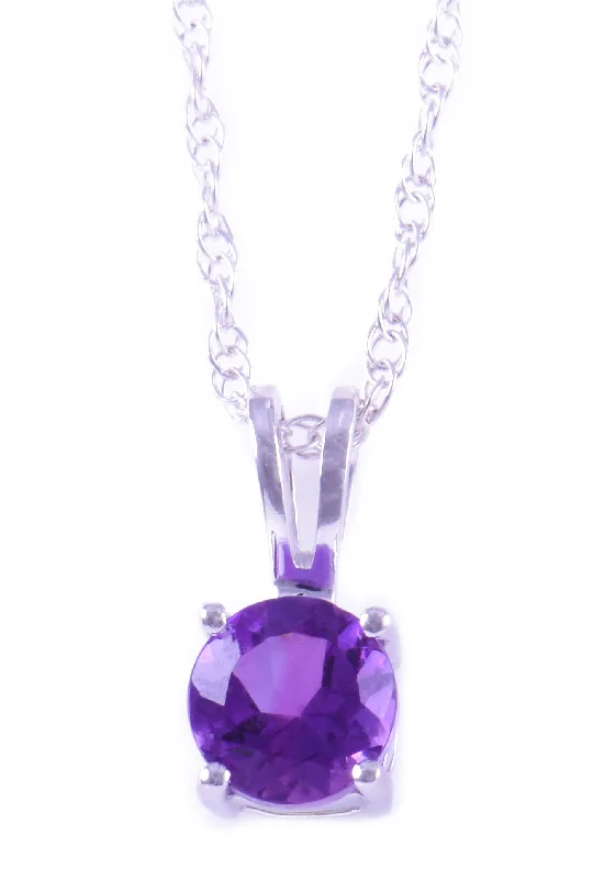 14K White Gold 5mm Amethyst Solitaire Necklace