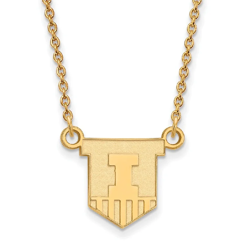 10k Yellow Gold U of Illinois Small Shield Pendant Necklace