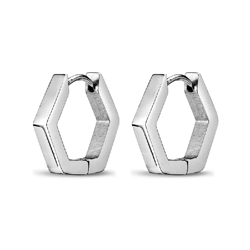 Stainless Steel Men's Earrings - Hexagon Huggies