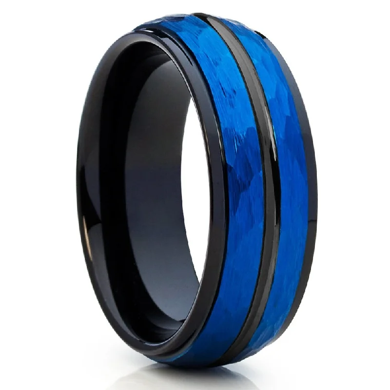 8Mm Blue Tungsten Wedding Ring Comfort Fit Anniversary Band Cobalt Free