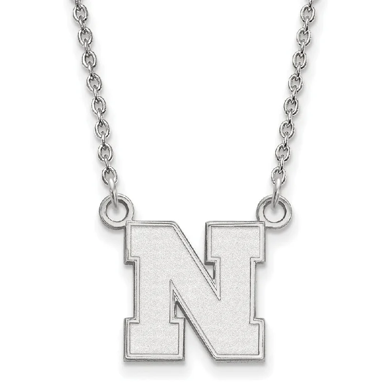 14k White Gold U of Nebraska Small Initial N Pendant Necklace