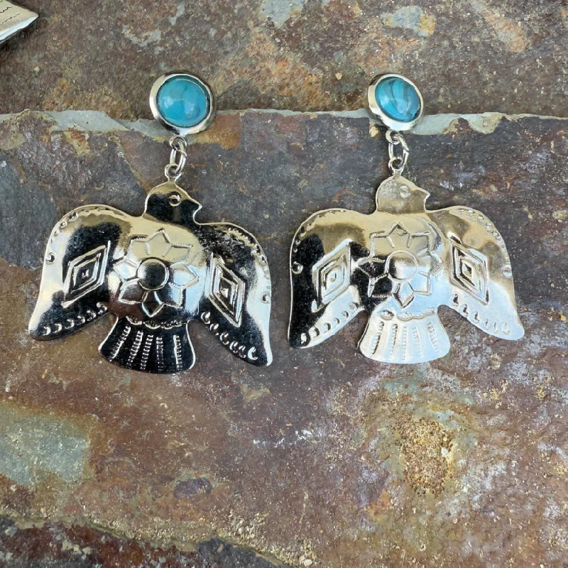 Vintage Costume Silvertone Thunderbird Pierced Earrings