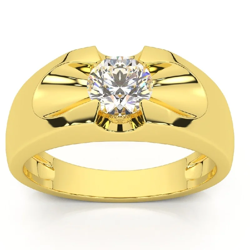 1/2ct Solitaire Mens Diamond Wedding Ring Yellow Gold